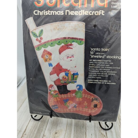 Sultana Christmas Needlecraft Kit Santa Train Jeweled Stocking 16" Polyester & C - Picture 4 of 10